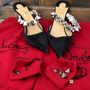 Christian Louboutin Black Suede Heels with Silver Accents